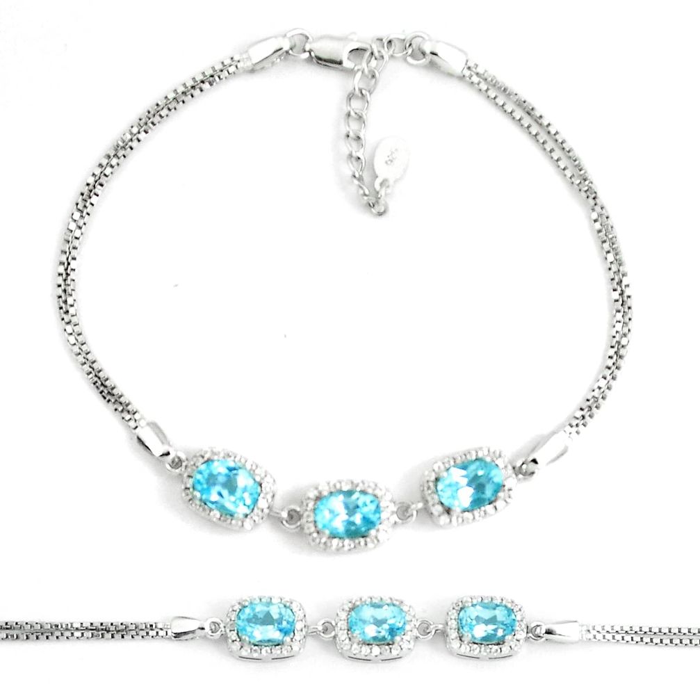 8.44cts natural blue topaz white topaz 925 silver tennis bracelet a92351