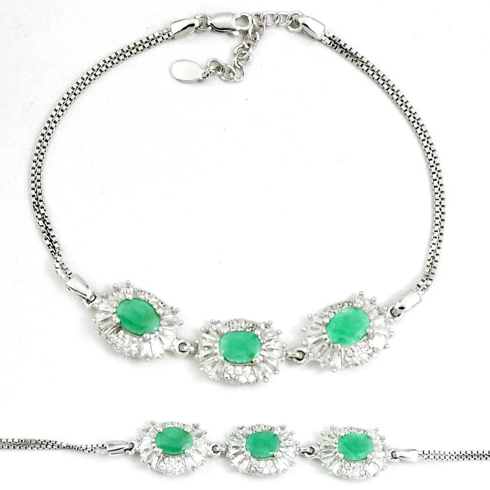 11.74cts natural green emerald oval topaz 925 silver tennis bracelet a92371