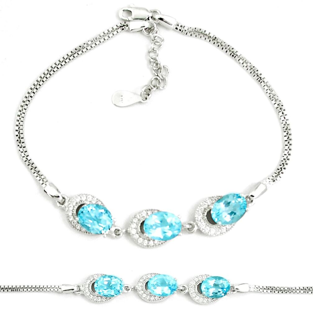 3.94cts natural blue topaz topaz 925 sterling silver tennis bracelet a92378