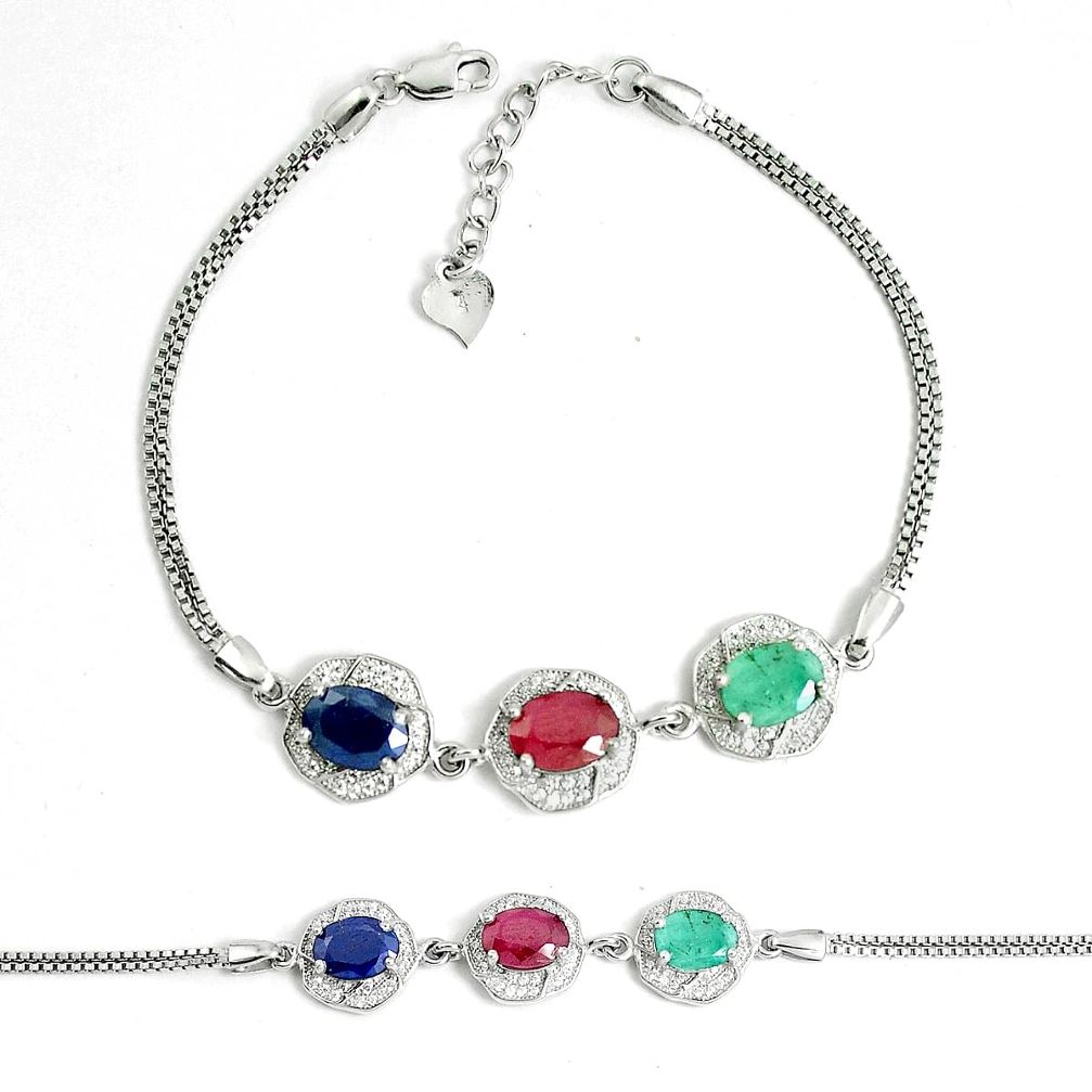 Natural blue sapphire topaz emerald ruby 925 silver tennis bracelet a92383