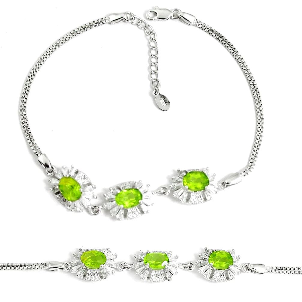 11.54cts natural green peridot topaz 925 sterling silver tennis bracelet a92395