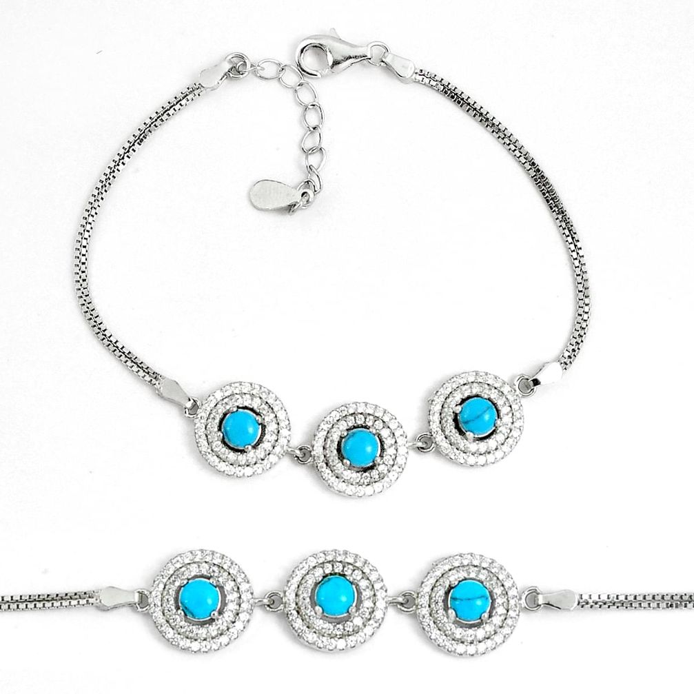 6.57cts fine blue turquoise topaz 925 sterling silver tennis bracelet a94888