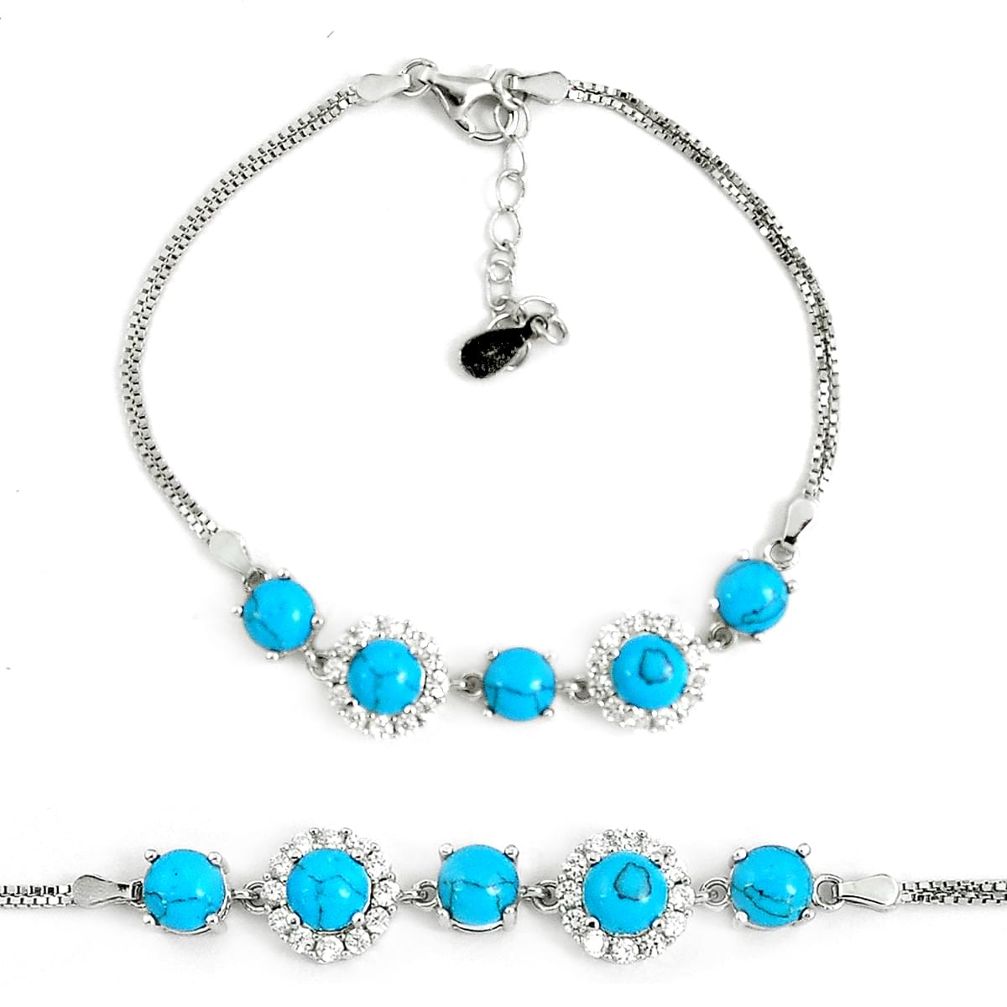 7.89cts fine blue turquoise topaz 925 sterling silver tennis bracelet a94889