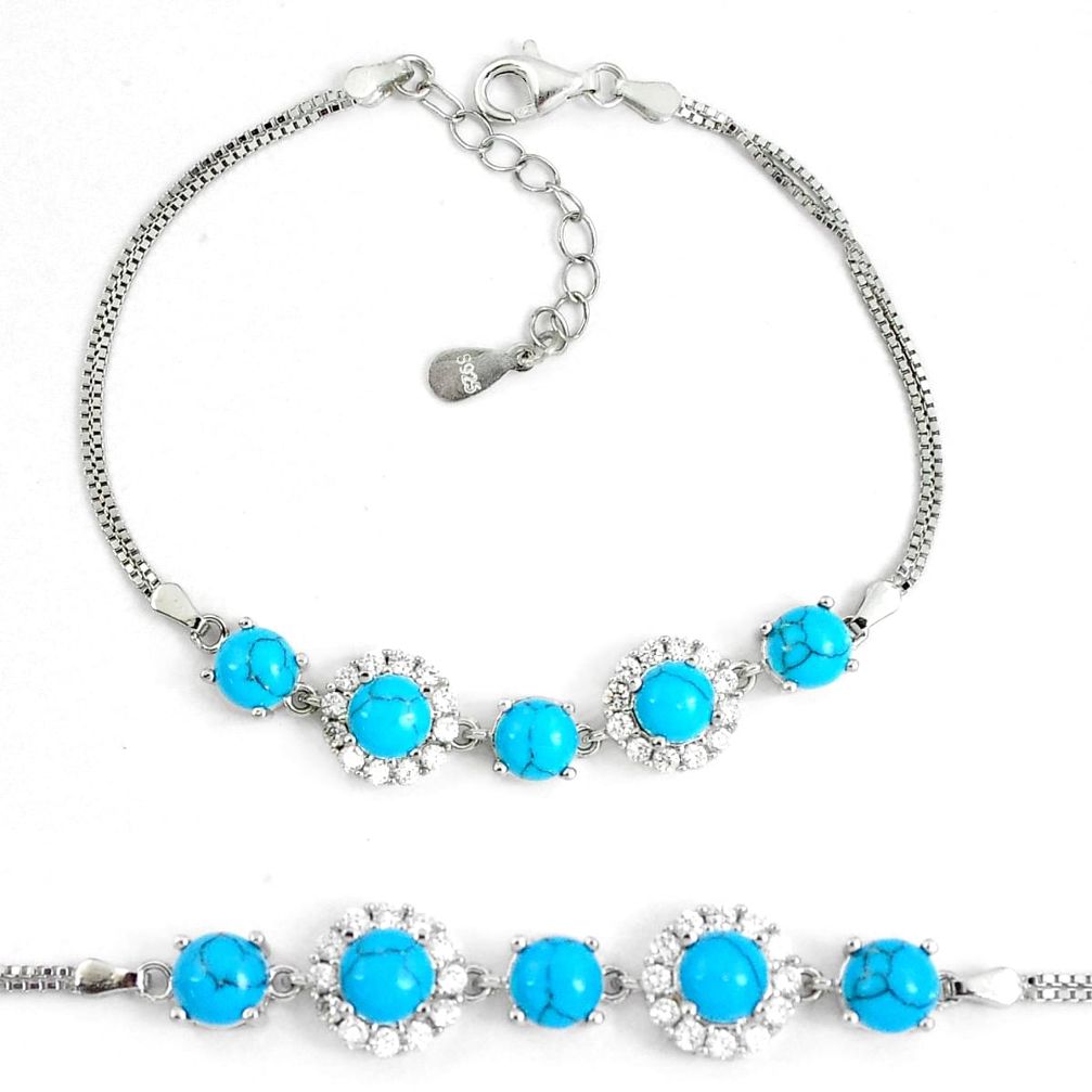 925 sterling silver 7.53cts fine blue turquoise topaz tennis bracelet a94890
