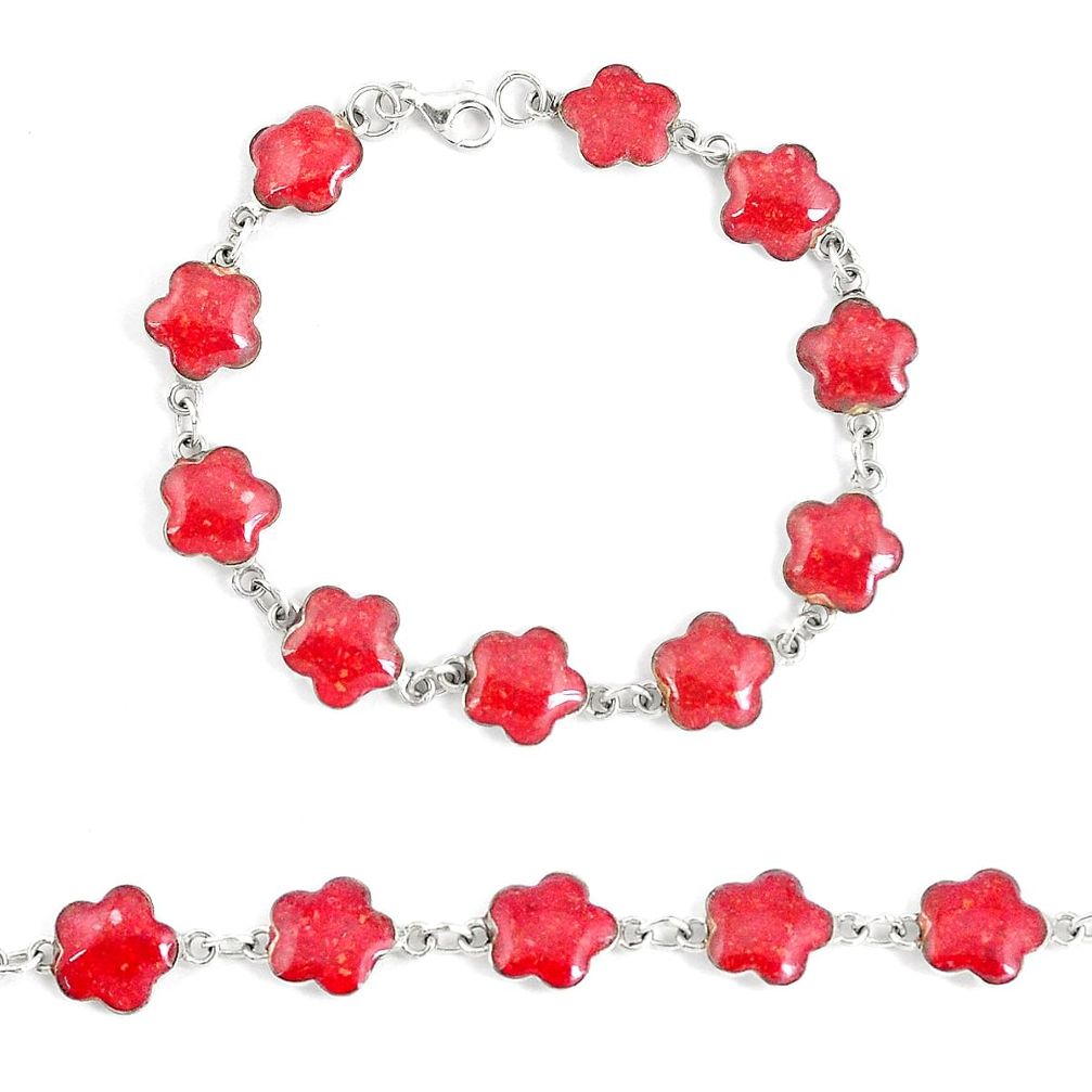 925 sterling silver 5.69gms red sponge coral enamel tennis bracelet a94906