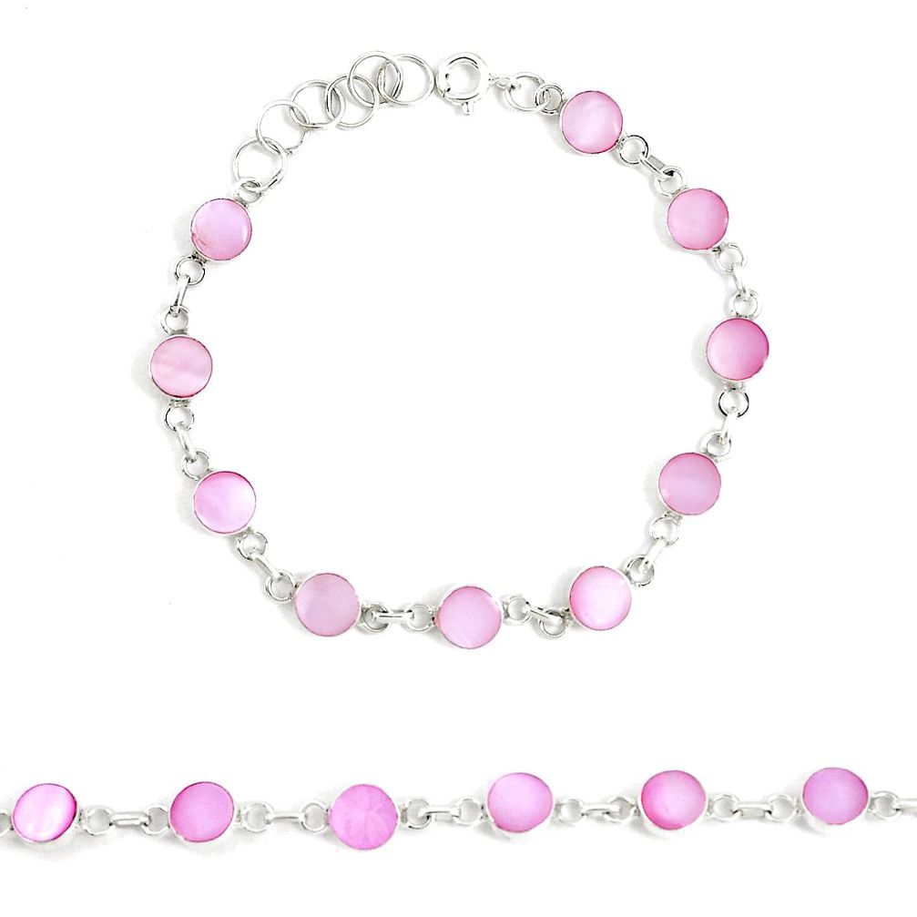 925 sterling silver 5.26gms pink pearl enamel tennis bracelet jewelry a94920