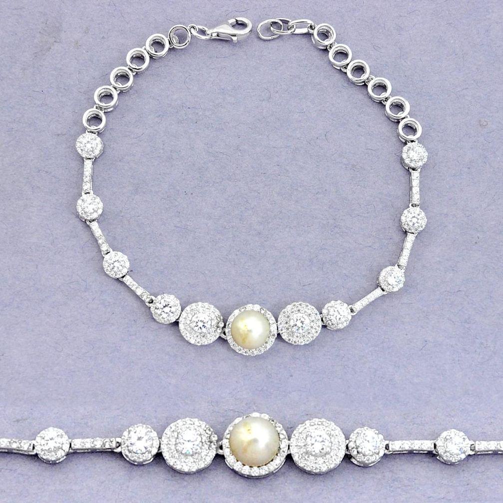 10.82cts natural white pearl topaz 925 sterling silver bracelet jewelry a96769