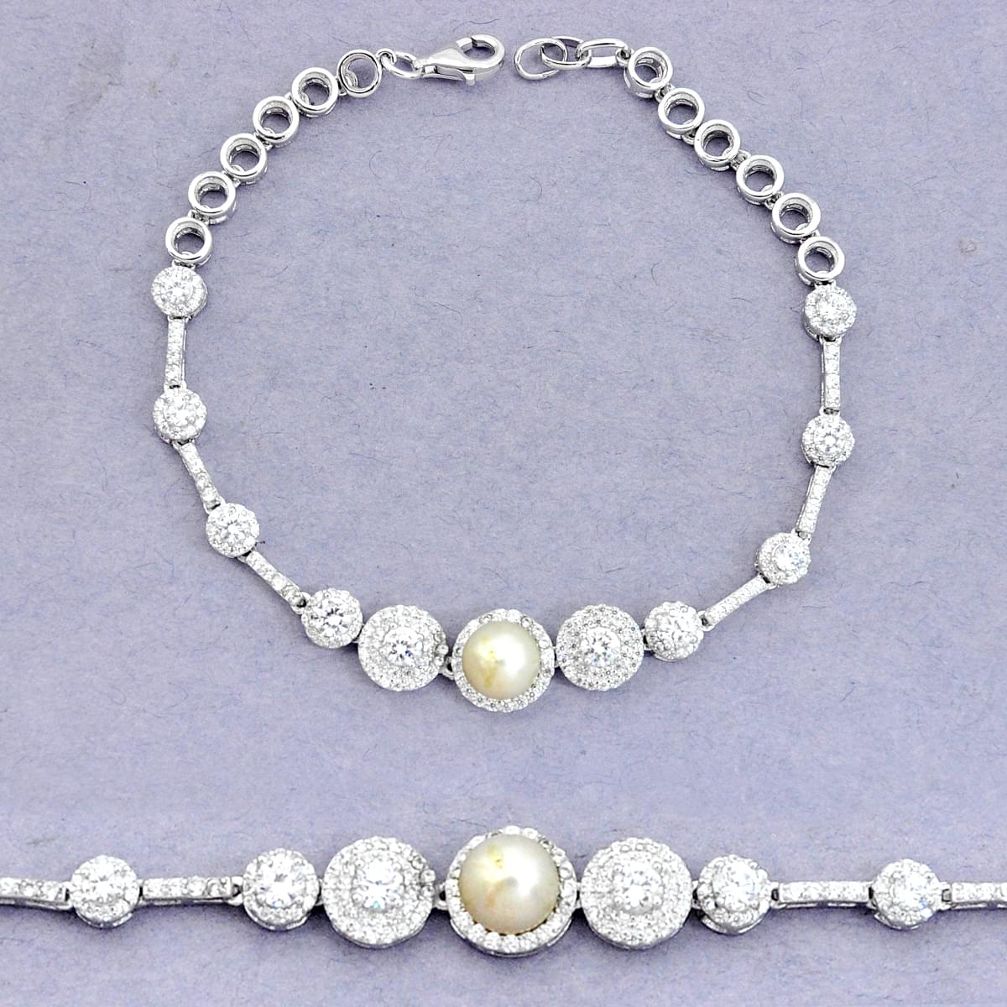 925 sterling silver 11.11cts natural white pearl topaz round bracelet a96771