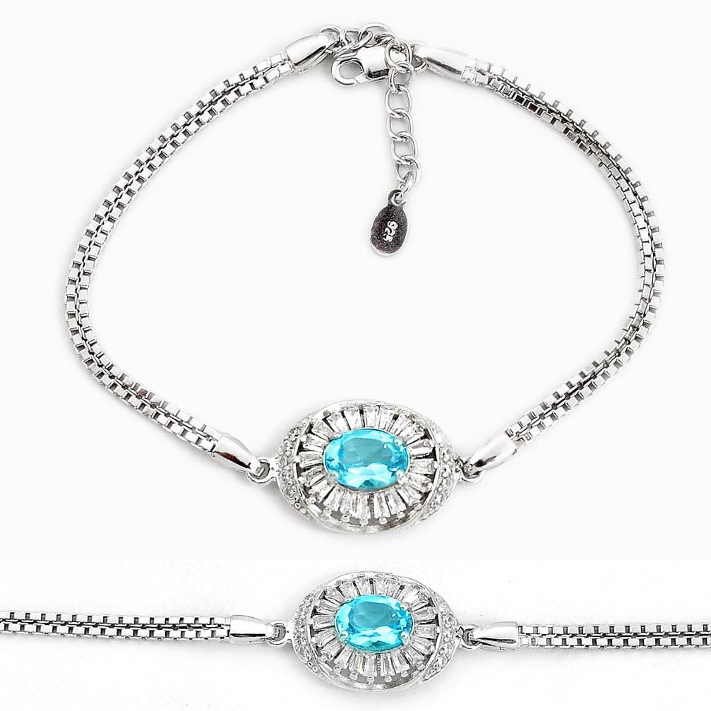 925 sterling silver 5.83cts natural blue topaz topaz bracelet jewelry a96880