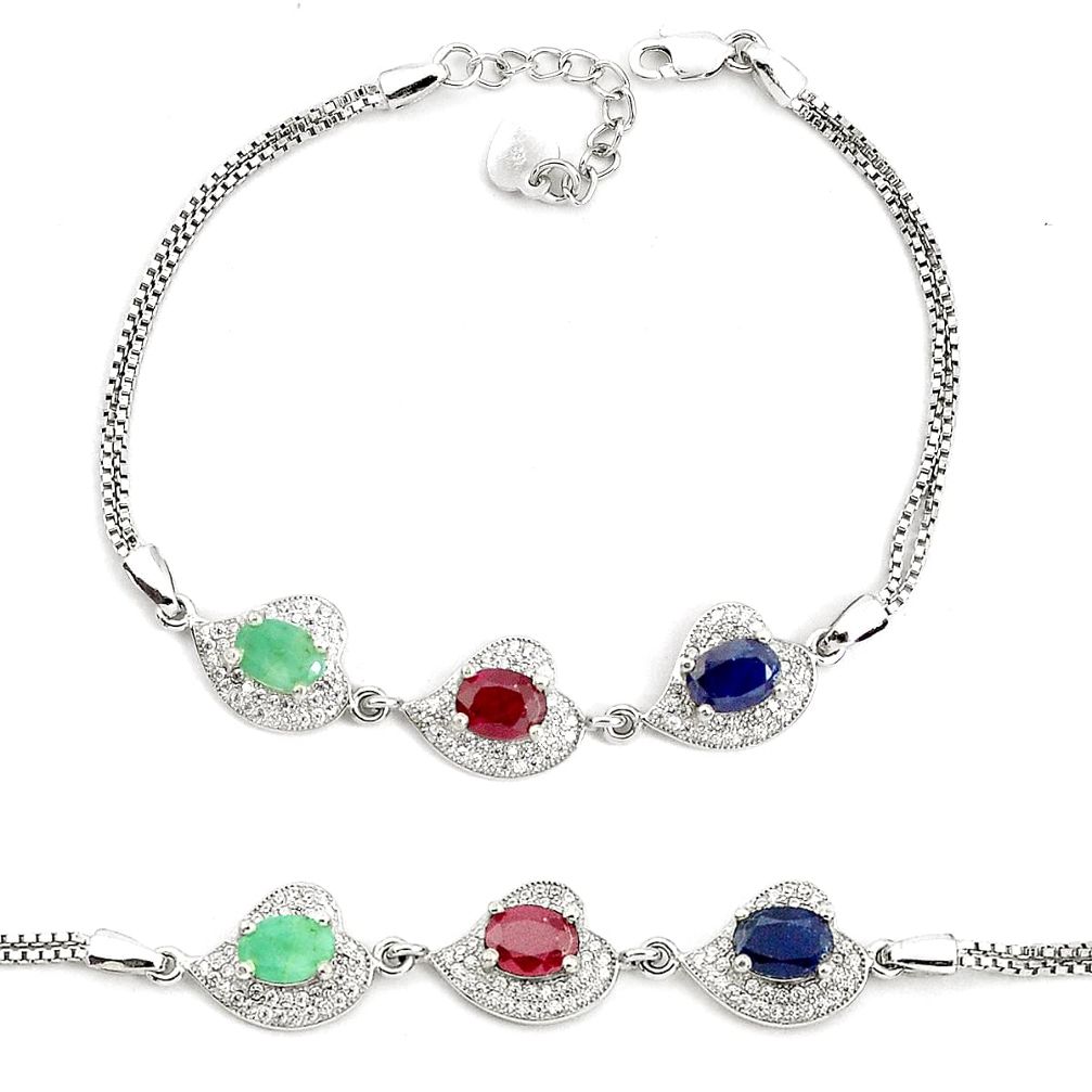 7.83cts natural red ruby sapphire emerald 925 sterling silver bracelet a96883