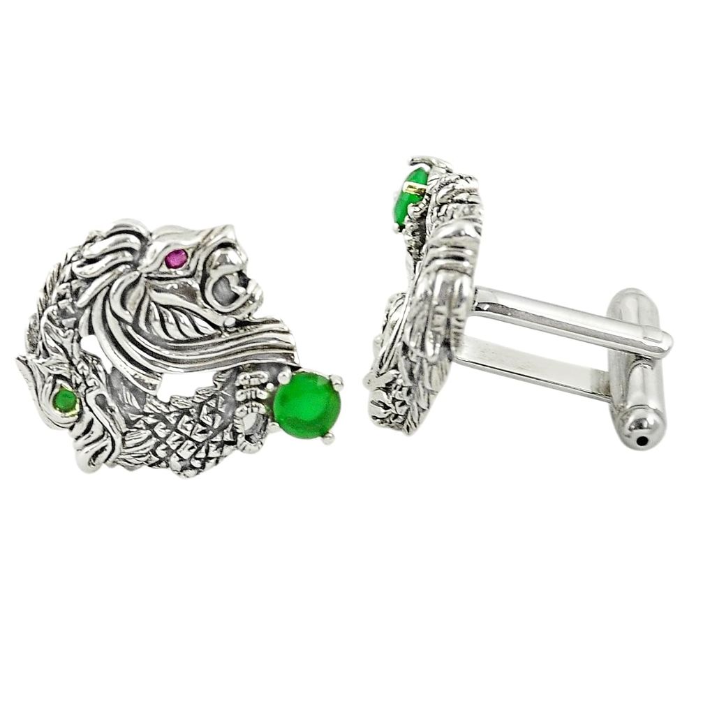 1.37cts green emerald quartz 925 sterling silver cufflinks jewelry a82187