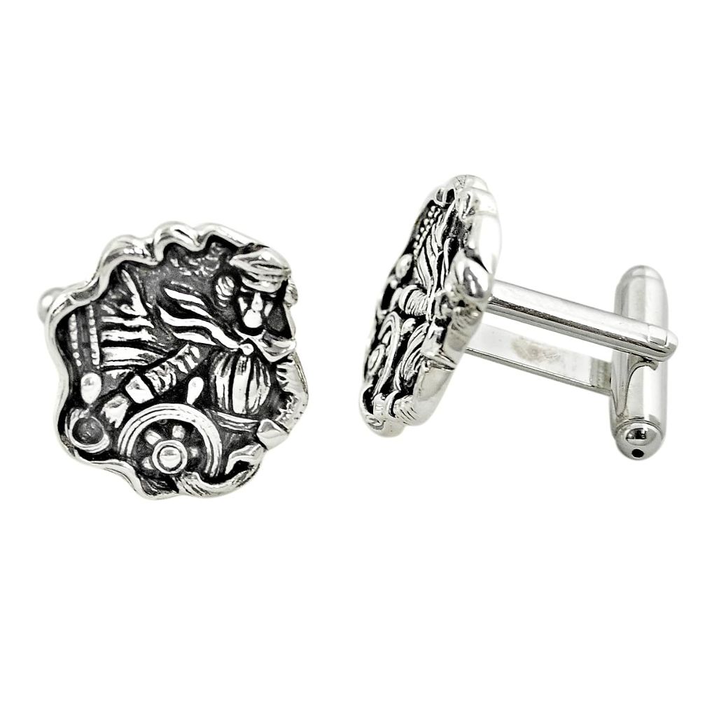 12.63gms indonesian bali style solid 925 sterling silver cufflinks a82196