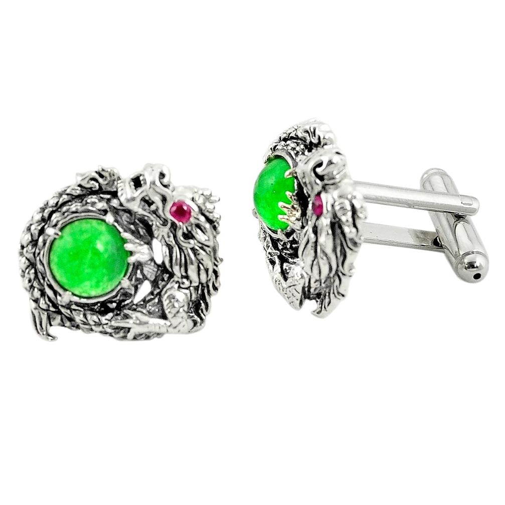 5.55cts dragon green chalcedony ruby quartz 925 silver stud cufflinks a82212