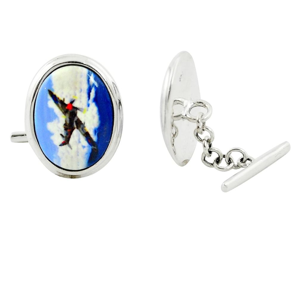 14.80cts plane cameo 925 sterling silver dangle cufflinks jewelry a82221