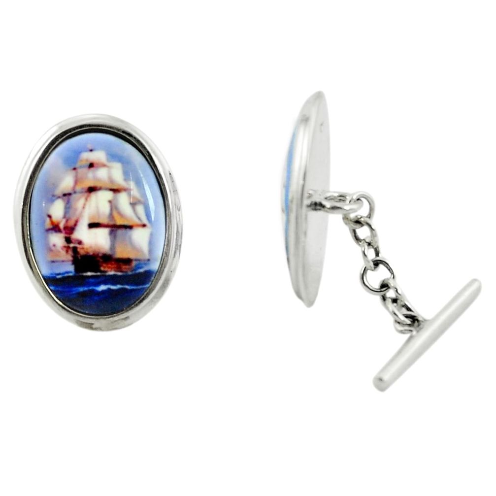 14.54cts ship cameo 925 sterling silver dangle cufflinks jewelry a82227