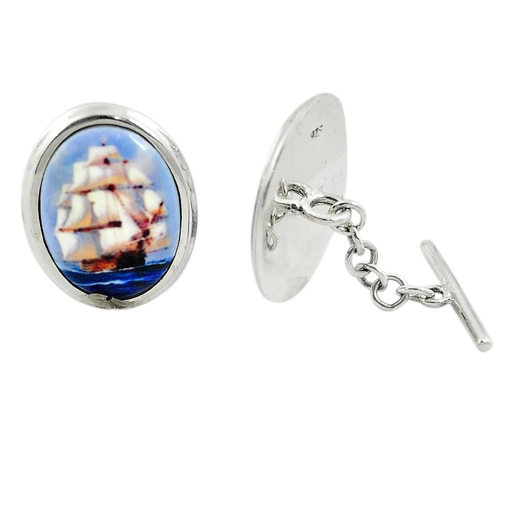 15.38cts ship cameo 925 sterling silver dangle cufflinks jewelry a82229