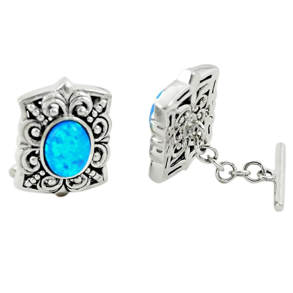 5.64cts blue australian opal (lab) 925 sterling silver dangle cufflinks a82230