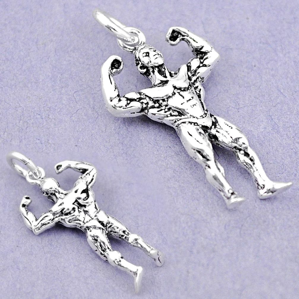 4.98gms bodybuilder newborn charm 925 sterling silver children pendant a82535