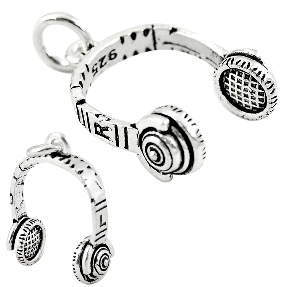 Music baby headphone jewelry charm sterling silver children pendant a82576