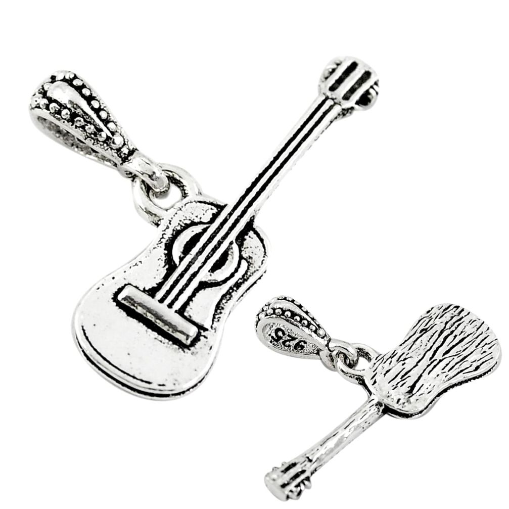 2.24gms music guitar baby charm jewelry sterling silver children pendant a82672