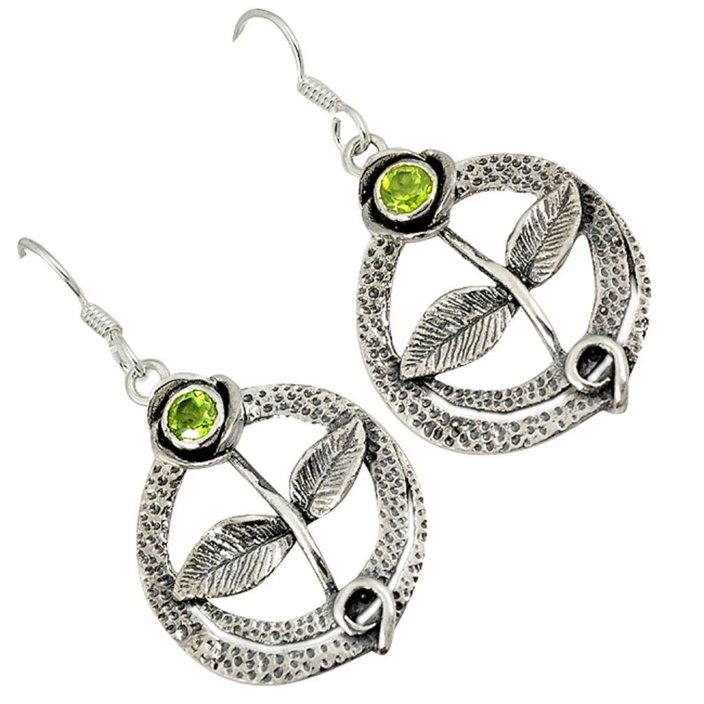 Natural green parrot peridot 925 sterling silver dangle earrings jewelry a23030