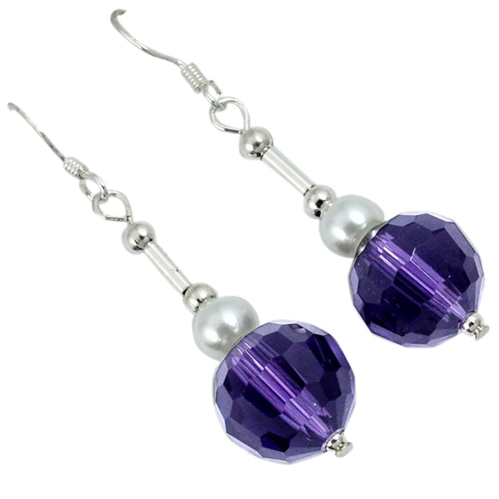 Natural purple amethyst white pearl 925 silver dangle earrings jewelry a23411