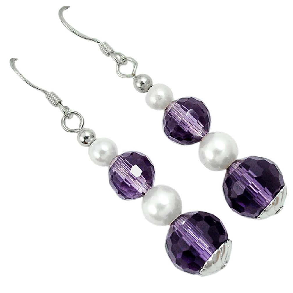 Natural purple amethyst white pearl 925 silver dangle earrings jewelry a23457