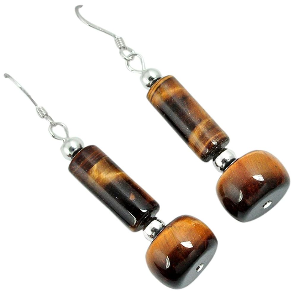 Natural brown tiger's eye 925 sterling silver dangle earrings jewelry a23460