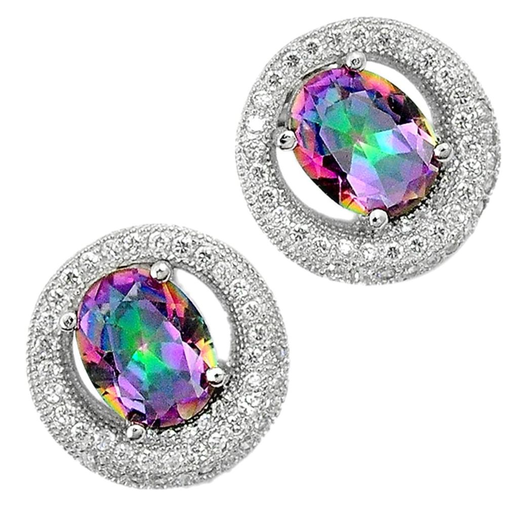 Multi color rainbow topaz white topaz 925 sterling silver stud earrings a25649