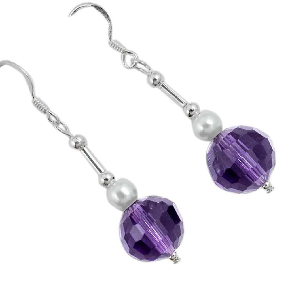 14.67cts natural purple amethyst pearl 925 silver dangle earrings a26924
