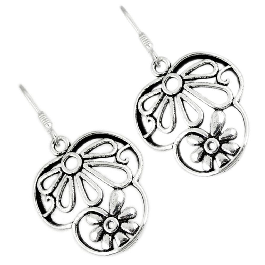 Indonesian bali java island 925 sterling silver dangle flower earrings a29235