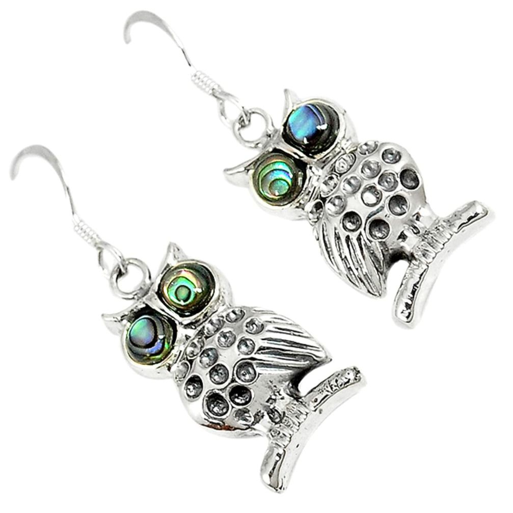 925 silver natural green abalone paua seashell round owl earrings jewelry a29446