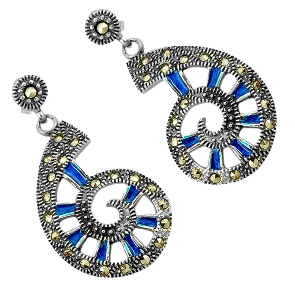 Fine marcasite enamel 925 sterling silver dangle earrings jewelry a29851