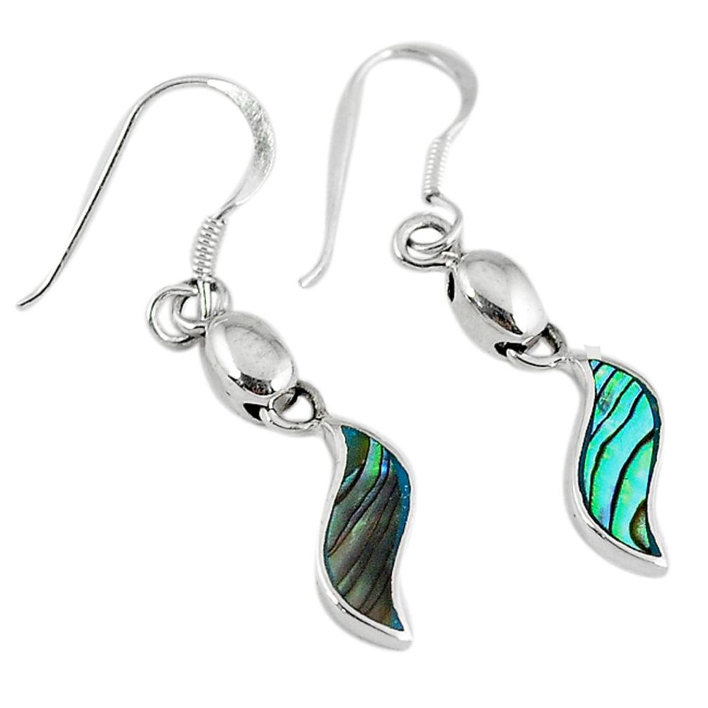 Green abalone paua seashell enamel 925 silver dangle earrings jewelry a30188