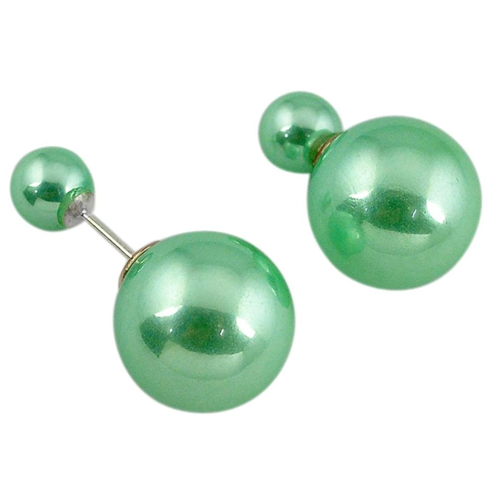 19.94ct natural green pearl 925 sterling silver double back stud earrings a30478