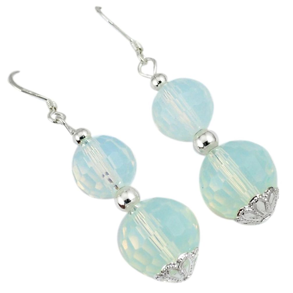 23.70cts natural white opalite beads sterling silver dangle earrings a30494