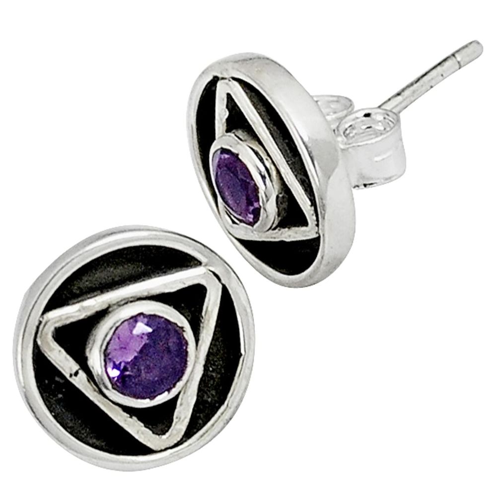 Natural purple amethyst round 925 sterling silver stud earrings jewelry a30680