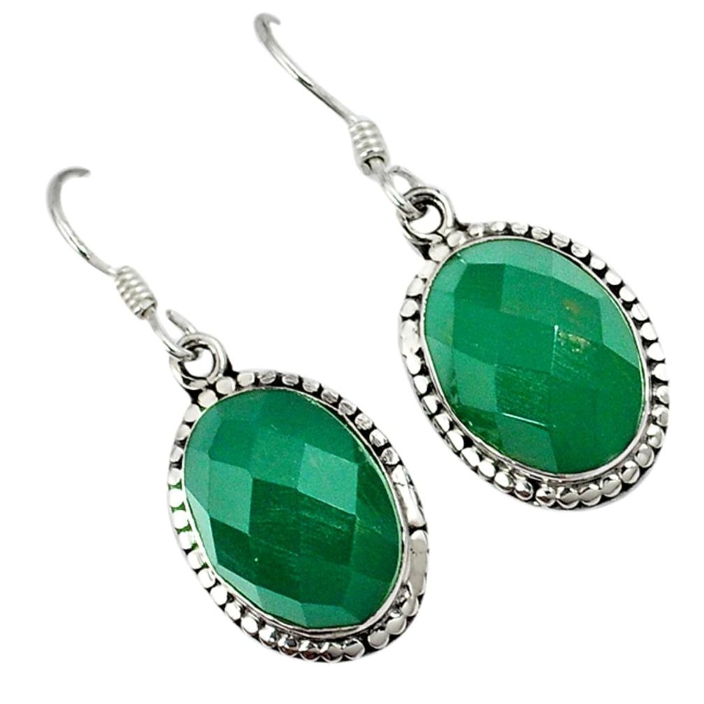 Natural green chalcedony 925 sterling silver dangle earrings jewelry a30707