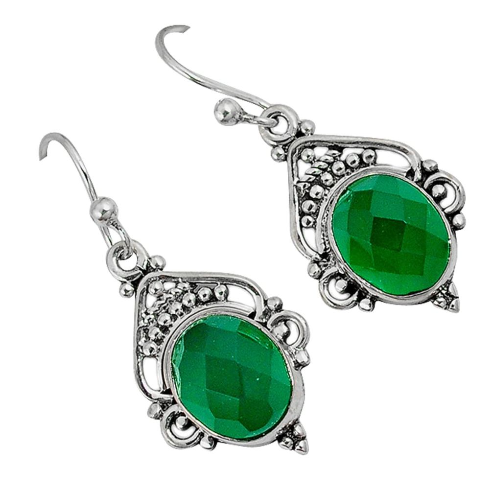 Natural green chalcedony 925 sterling silver dangle earrings jewelry a30730