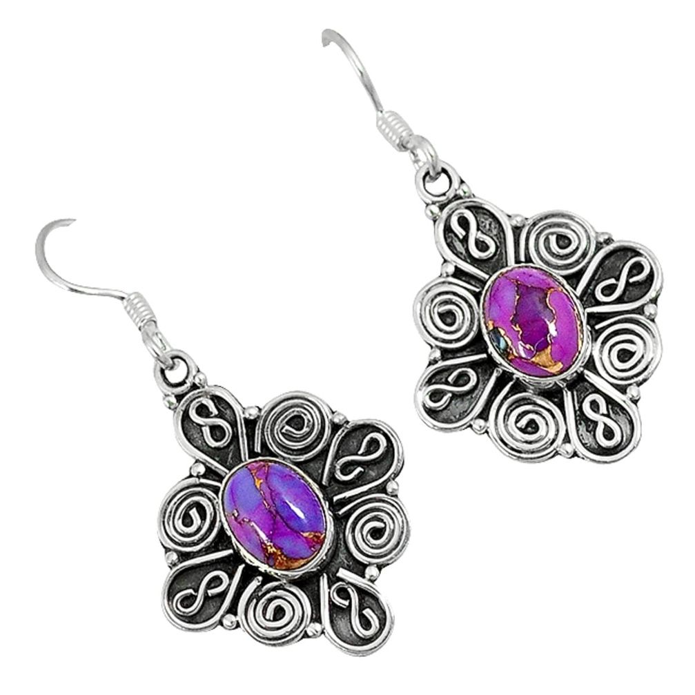 Purple copper turquoise 925 sterling silver dangle earrings jewelry a30740