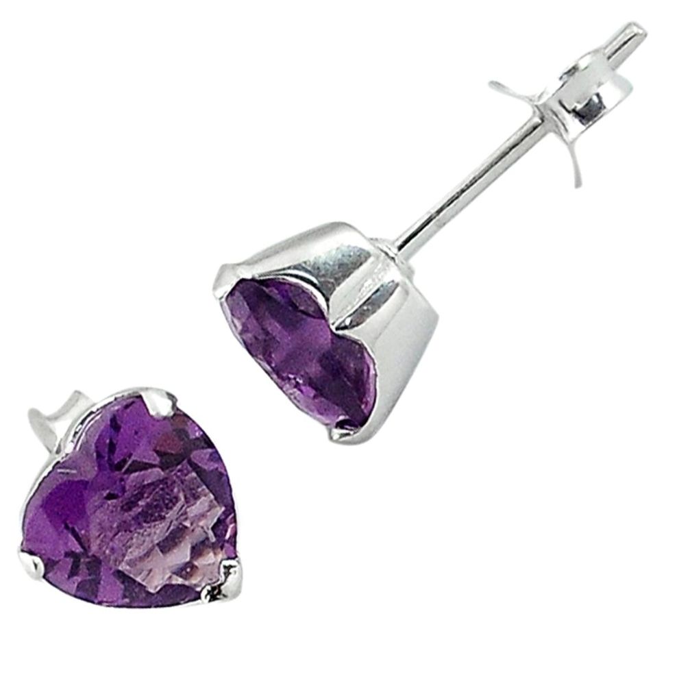 Heart purple amethyst 925 sterling silver stud earrings jewelry a32175