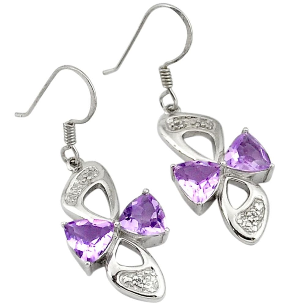 925 sterling silver natural diamond pink amethyst dangle earrings jewelry a32263