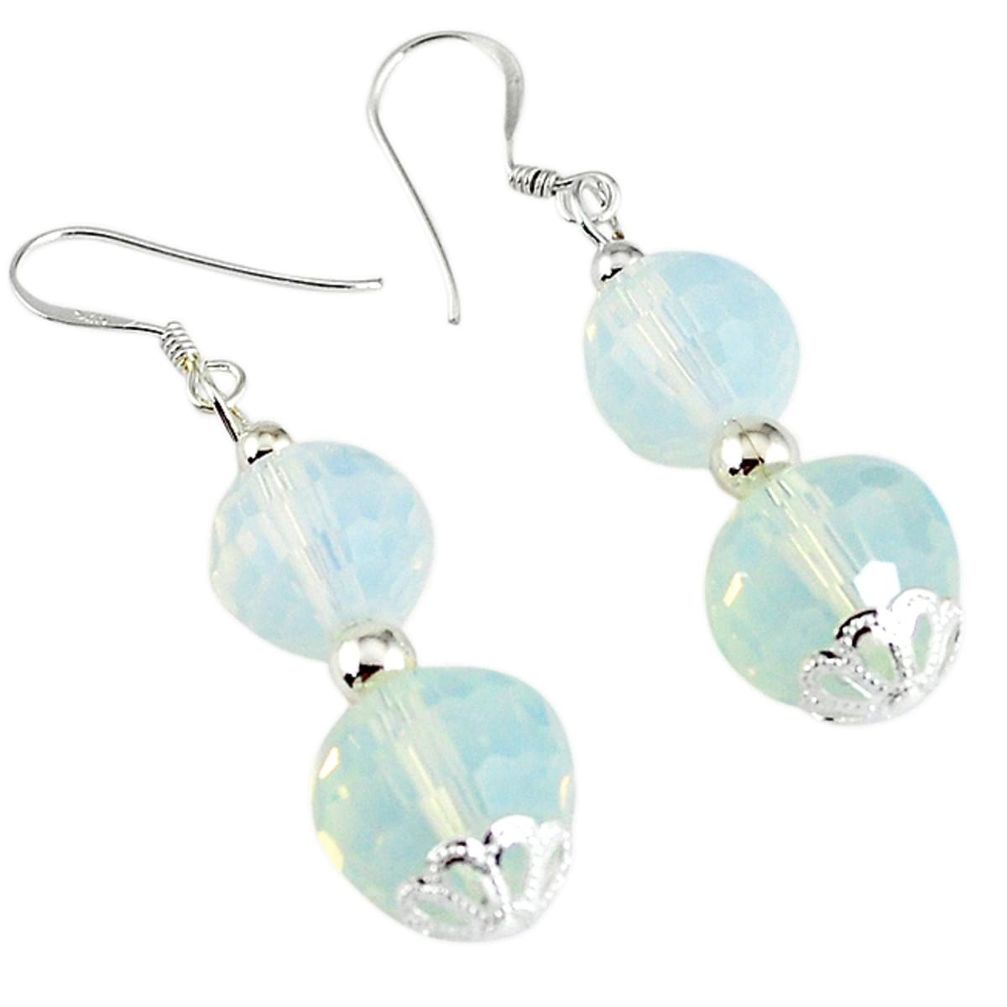 Natural white opalite 925 sterling silver dangle earrings jewelry a32388