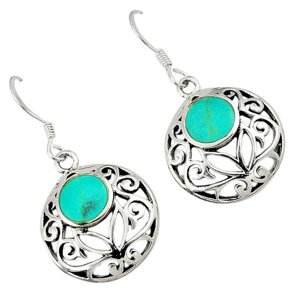 Fine green turquoise enamel 925 sterling silver dangle earrings jewelry a32514