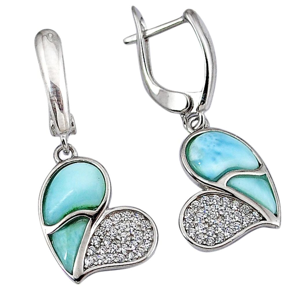 925 sterling silver natural blue larimar topaz dangle heart earrings a32963