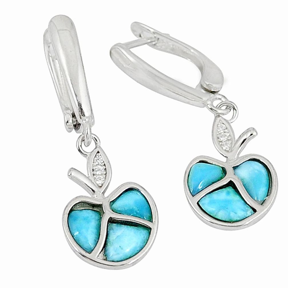 Natural blue larimar topaz 925 sterling silver dangle apple earrings a33221