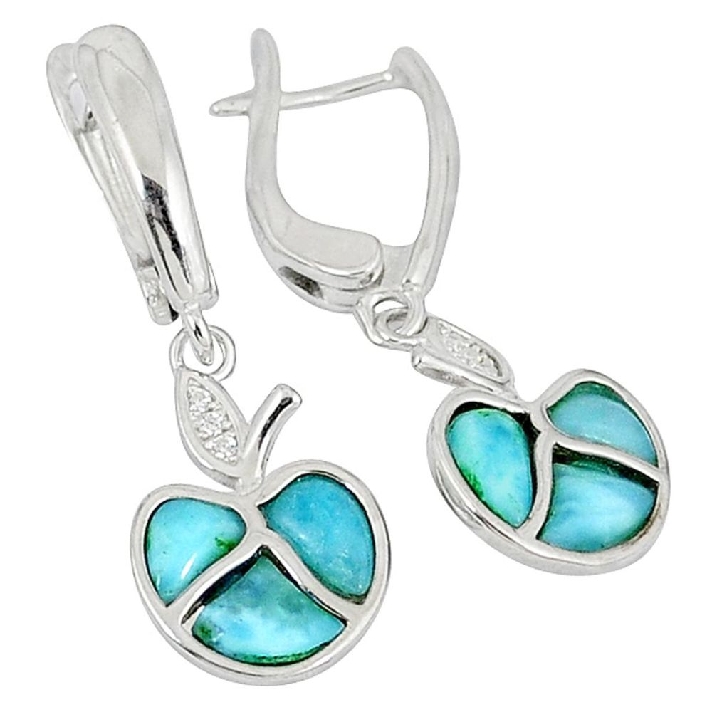 Natural blue larimar topaz 925 sterling silver dangle apple earrings a33225