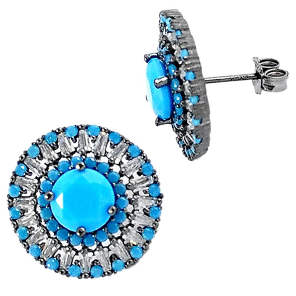 Bold blue turquoise white topaz 925 sterling silver stud earrings a35125