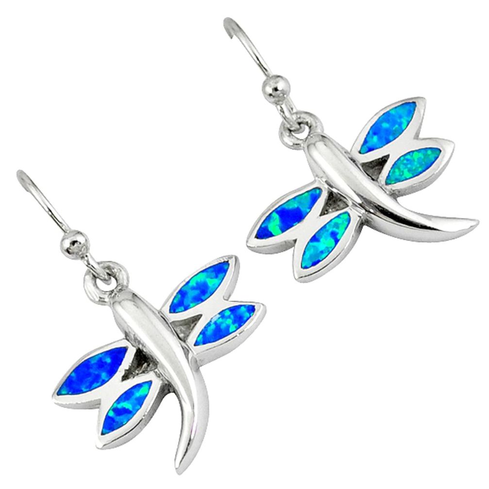 925 sterling silver blue australian opal (lab) dragonfly earrings a36703