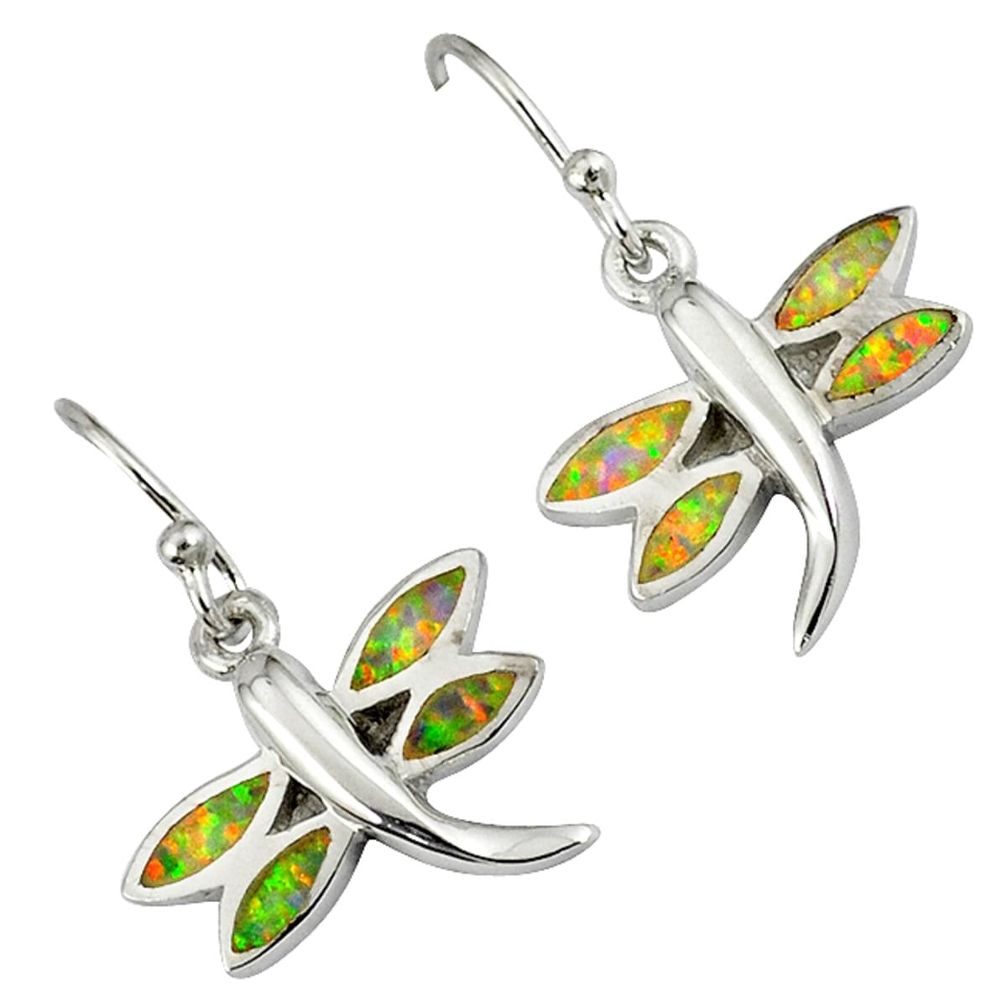Pink australian opal (lab) 925 silver dragonfly earrings jewelry a36707